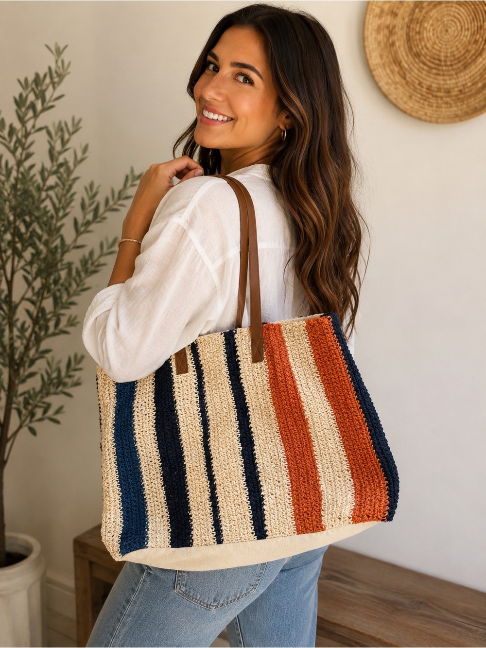 Rays For Days Striped Woven Tote Bag | Beach Vacation Summer Carryall